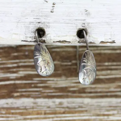 Vintage Etced Small Sterling Silver Dangle Drop Earrings 925 Southwest Pretty • $11.90