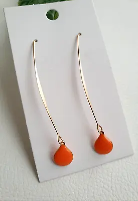£4.29 • Buy Orange Drop Gold Long Fashion Earrings+Gift Bag