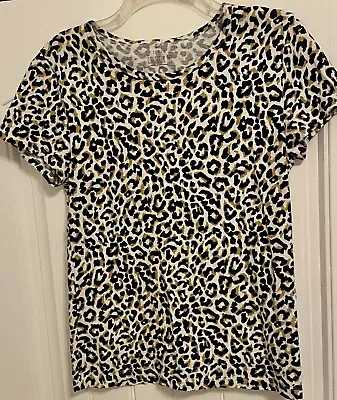 J. Crew  Collector T  Women Medium Leopard Print S/S Crew Tee Shirt NEW (LC384) • $13.99