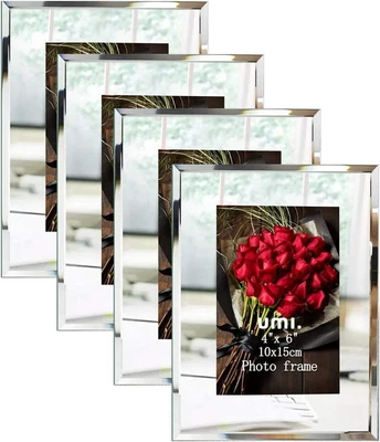 £19.67 • Buy 4 Pcs 6x4 Glass Photo Frames Mirrored Picture Frame Set Tabletop Display