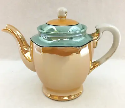 Lusterware Teapot Peach Golden Aqua Blue White Hand Painted Japan Vintage • $19.95