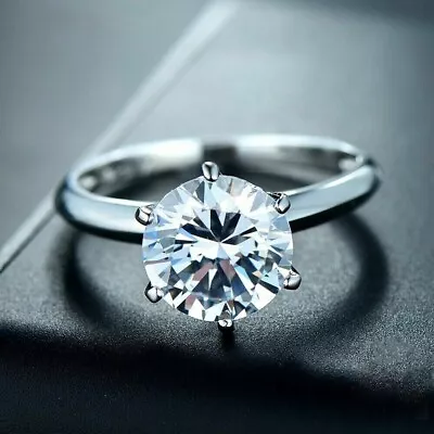 3Ct Round Cut DEF Real Moissanite Solitaire Engagement Ring Solid 14K White Gold • $349.42