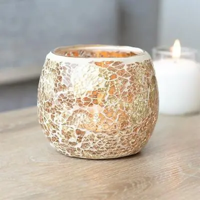 Gold And White Crackle Glass Oil Burners And Candle Holders Mosaic • £11