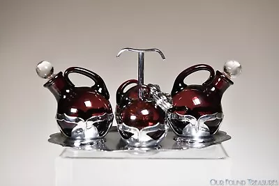 1950s FARBER 5454 By Cambridge / Faberware AMETHYST Condiment Set • $84.99