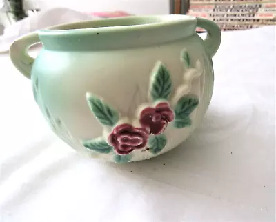 Vintage 3D Green Little Pot Sugar Bowl Flowers & Leaves Mid-Century 3 1/2  Tall • $14.99