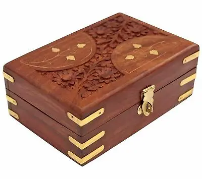 Hand Carved Wooden Jewellery Box For Women ( (6 Inches Brown ) • $59.66