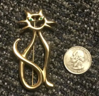 $7.50 • Buy Vintage CAT Pin Brooch FO FERNANDO ORIGINALS Brushed Gold Stylized Modern SIGNED