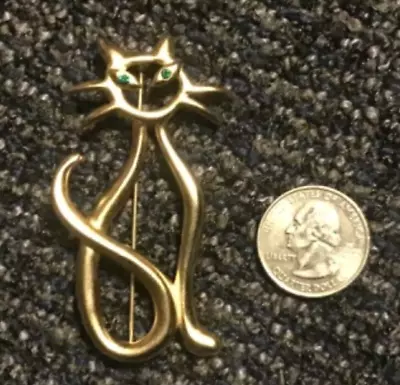 $7.50 • Buy Vintage CAT Pin Brooch FO FERNANDO ORIGINALS Brushed Gold Stylized Modern SIGNED