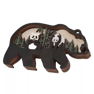 SL Hollow Wooden Panda Craft Ornaments Vivid 3D Carvings Forest Animal Crafts • £10.02
