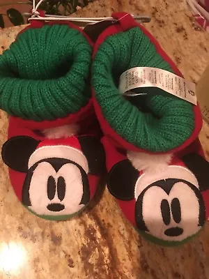 Mickey Mouse Santa Holiday Disney Store Soft Slippers Shoes Childrens US 11/12!! • £8.03