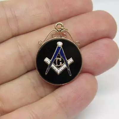 10K Yellow Gold Round Onyx Freemason Masonic Pendant - 1.25 Inch • $233.99