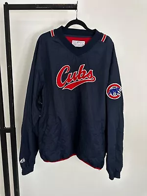 Vintage Majestic Chicago Cubs Pullover Jacket Windbreakers Navy Blue Size XL • $24