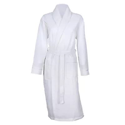 Shawl Collar Waffle Dressing Gown With Coloured Piping Below Knee Robe • £23.95