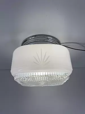 Vtg Ceiling Light Fixture White Clear MCM Re-wired Sunburst Chrome Mid Century • $49.95