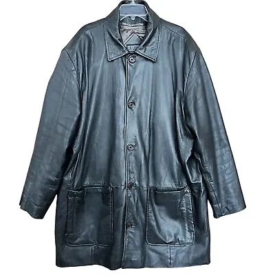 LA Leather California Coat Mens XXL Big Black Leather Long Jacket Vintage • $34.30