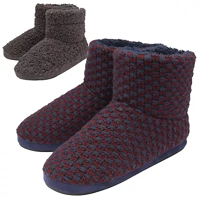 DUNLOP - Mens Warm Indoor Memory Foam Furry Sherpa Ankle Boot Slippers • £23.99