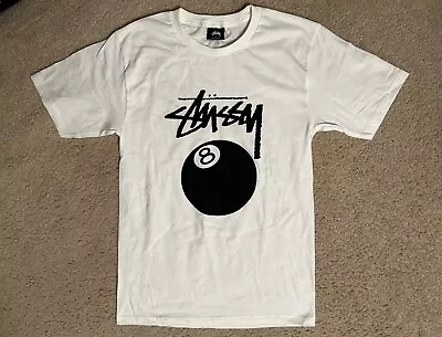 STUSSY 8 Ball T-Shirt White Men's Size SMALL Billiards Ball Mexico • $19.95