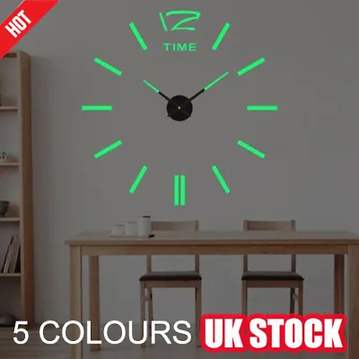 £7.99 • Buy Modern Large 3D DIY Mirror Luminous Art Wall Clock Sticker Home Office-Decor New