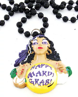Voodoo Lady Priestess Gypsy Queen Crystal Ball Mardi Gras Bead Necklace Fortune • $5.95