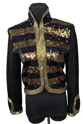 Semplice Heavily Beaded Sequin Cropped Wool Cardigan Sweater Womens Small VTG • $31.45