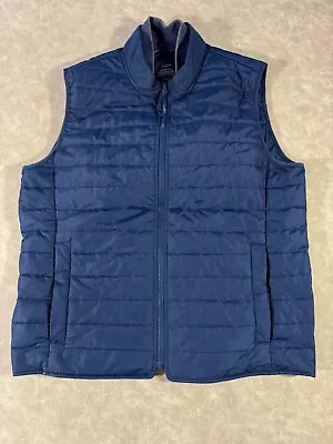 J. Crew Mens Full Zip Sleeveless Collared Pockets Insulated Blue Puffer Vest L • $30.99