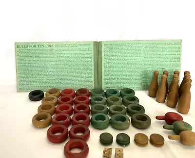 Vintage Carrom's Wood Game Pieces Instruction Booklet For  Ten Pins  Game & Ads • $50