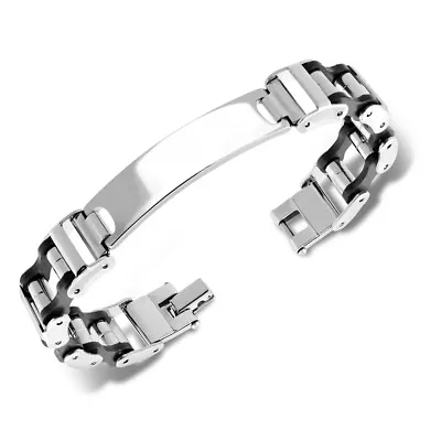 Stainless Steel Silver-Tone Black ID Name Tag Men's Link Bracelet 8  • $19.99