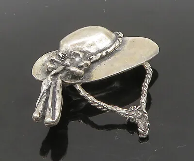 925 Sterling Silver - Vintage Dark Tone Hat With Flower Brooch Pin - BP8177 • $35.09