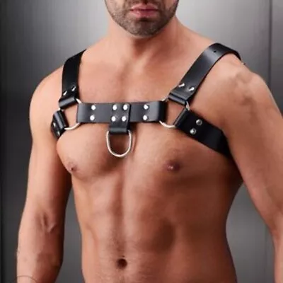 Men Male Leather Bondage Body Chest Harness Strap Belt Brace Costumes Gay Buckle • £8.59