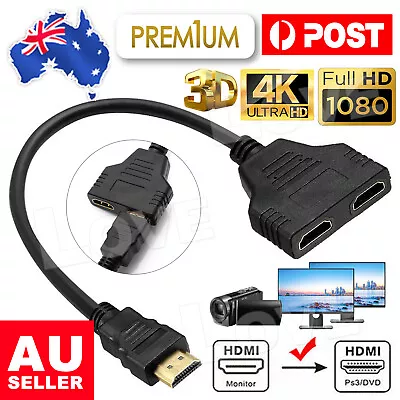 HDMI Splitter 1 In2 Out Cable Adapter Converter HD 1080 Multi Display Duplicator • $5.95