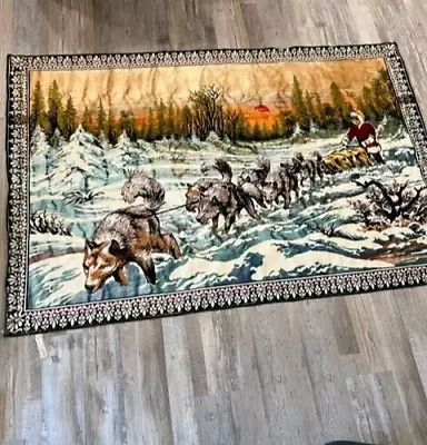 Vintage Tapestry Eskimo Dog Sled Made In Italy With Tag 48 X 70 Inches • $150