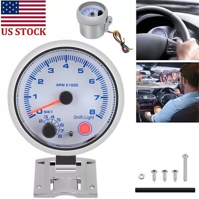 3.75  0-8000RPM Universal Car Tachometer Tacho Gauge Meter LED Shift Light P8J0 • $18.59