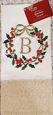 NEW Christmas Holiday Wreath Initial B Letter Monogrammed  Kitchen Towel 26x16” • $12.97