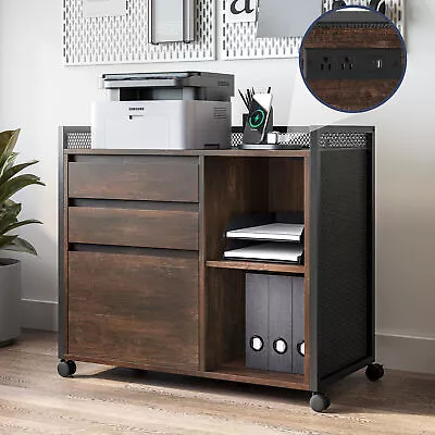 3-Drawer Mobile File Cabinet Desk - White/ Old Wood • $139.99