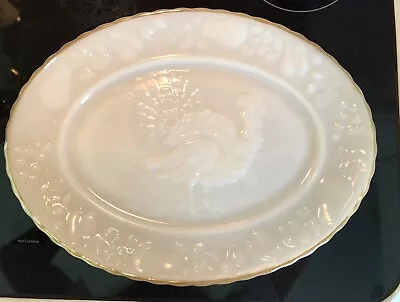 Anchor Hocking Milk Glass Oval Turkey Platter Gold Edge # 2390 • $21.95