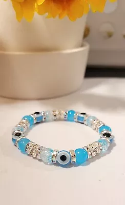 BLUE EVIL EYE BRACELET Beaded Stretch Protection Mal De Ojo Kabbalah Bracelet  • $9.98