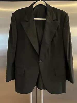 Saks Fifth Avenue Vintage Black Tuxedo Jacket Satin Lapels Pocket Trim 44S  • $16