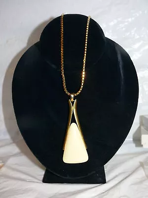 Vtg Crown Trifari Runway Modernist Enamel Pendant Necklace Gold Plated Box Chain • $35.99