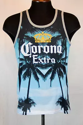 Corona Extra Beer Mens Tank Top Shirt Size Large Blue Palm Trees Beach • $8.39