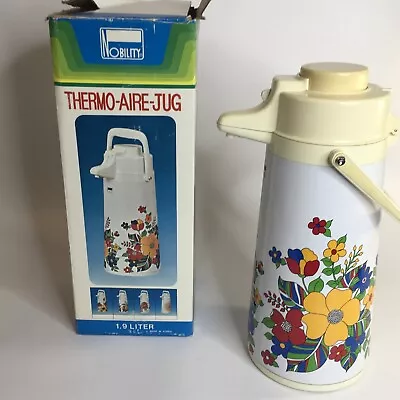 Vintage Thermo Aire Jug Air Pot Tea Coffee Dispenser Carafe 70's Floral IOB • $26.99