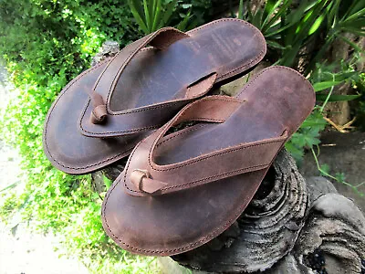Men's Handmade Greek Leather Sandals Cushioned Flip Flop Thong Sandals • $53