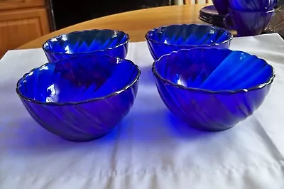 Duralex VERECO Cobalt Blue Rivage Swirl Set Of 4 Cereal Bowls France Textured • $19.99