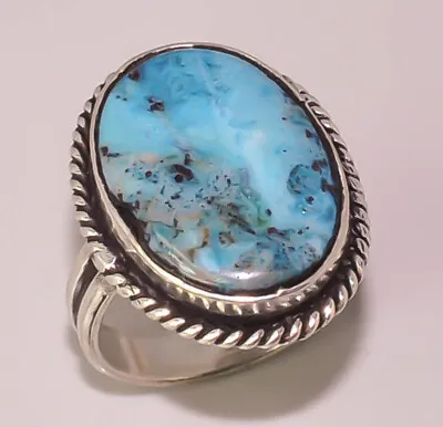 Natural Blue Botswana Agate Vintage Look 925 STERLING SILVER PLATED RING 8 • $12.99