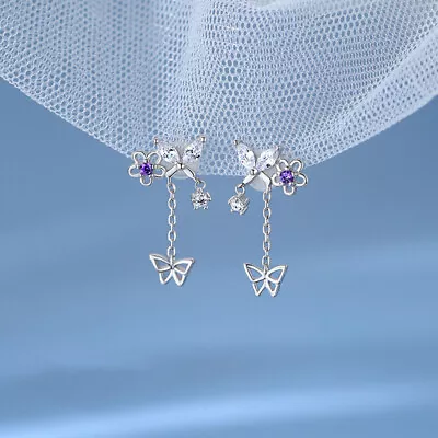 925 Sterling Silver Long Heart Butterfly Drop Dangle Earrings Women Jewellery UK • £3.99