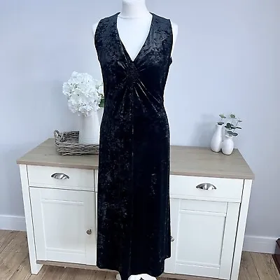 Marks And Spencer Velour Bias Cut Long Black Dress Stretch 12 Party Cocktail • £16.99