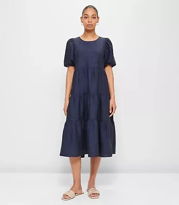  Target  Womens Navy Denim Colour Linen Tiered Maxi Dress - Size 12 • $20