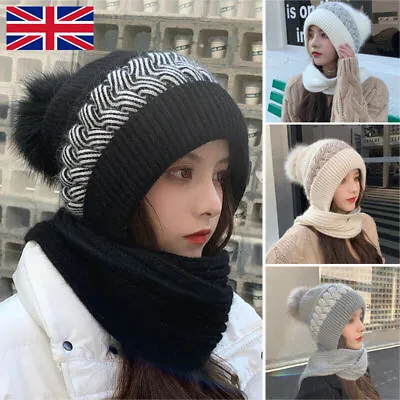 2In1 Set Winter Women Ladies Woolly Thick Knit Hat And Scarf Set Soft Warm Wooll • £5.96