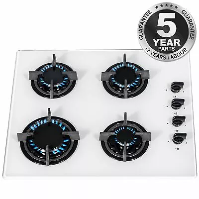 SIA GHG602WH 60cm White 4 Burner Gas On Glass Hob With Cast Iron Pan Stands • £129.99