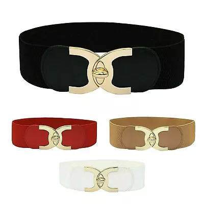 Women Ladies Wide Fashion Belt Women Black Cinch Waist Belt Elastic Stretch Gift • £5.45