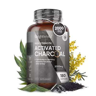 Activated Charcoal 180 Capsules 2000mg For Stomach Bloating Digestion Supplement • £17.49